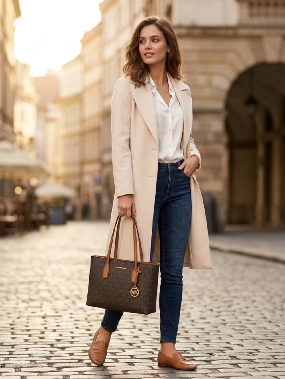 New! Michael Kors Emilia Medium Logo Tote Bag - Brown/Acorn" 358